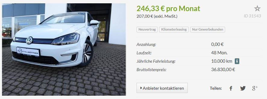 VW e-Golf Gewerbeleasing-Aktion | 216,-€ / Monat ...