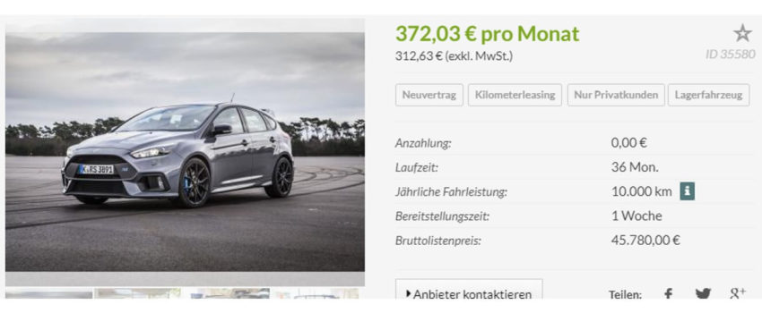 Privatkunden Ford Focus Rs Leasingangebot Fur 372 Pro Monat Sparneuwagen De