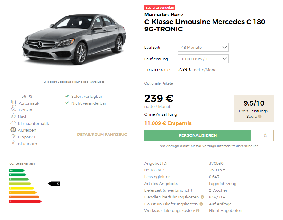 Mercedes Benz C-Klasse Leasing ohne Anzahlung
