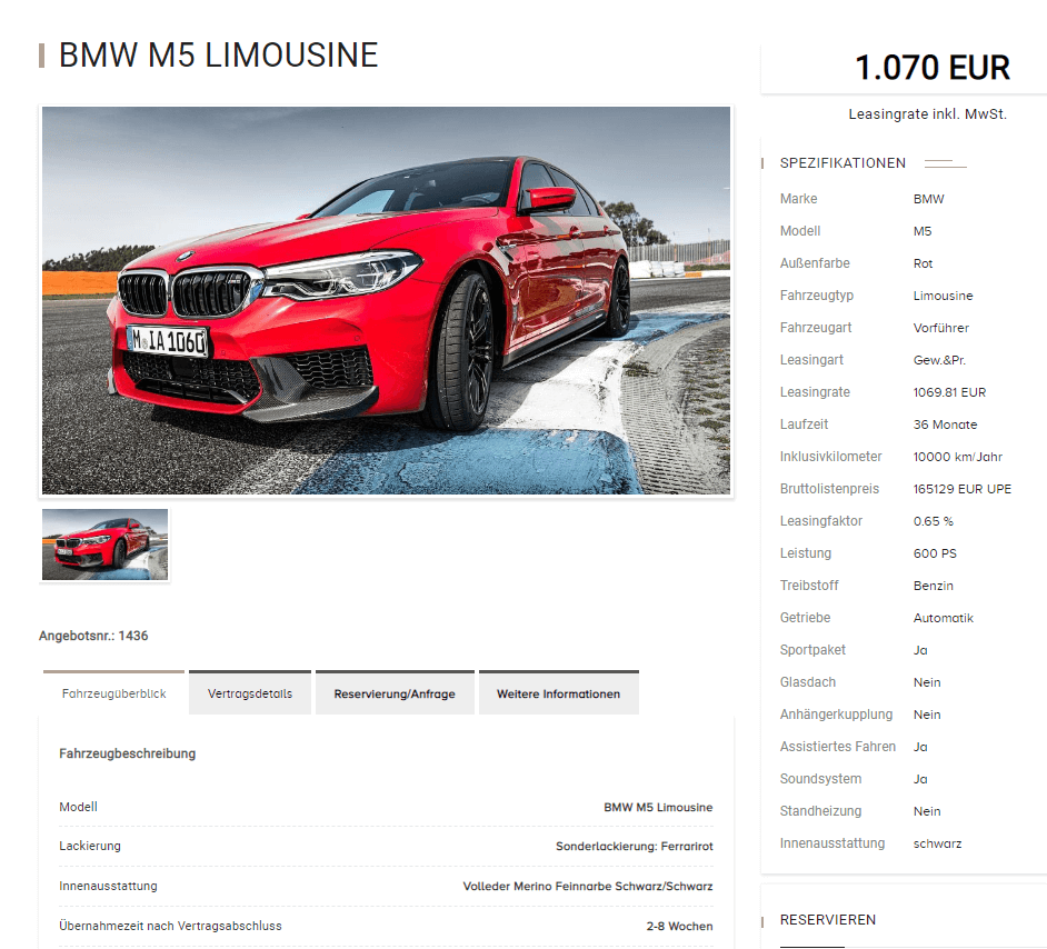 BMW M5 Limousine Leasing für 1.070 Euro im Monat brutto [Vorführwagen ...