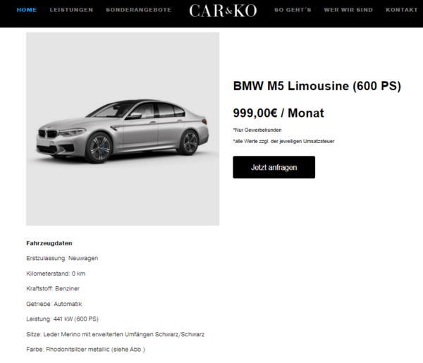 BMW M5 Limousine Leasing für 999 Euro im Monat netto - sparneuwagen.de