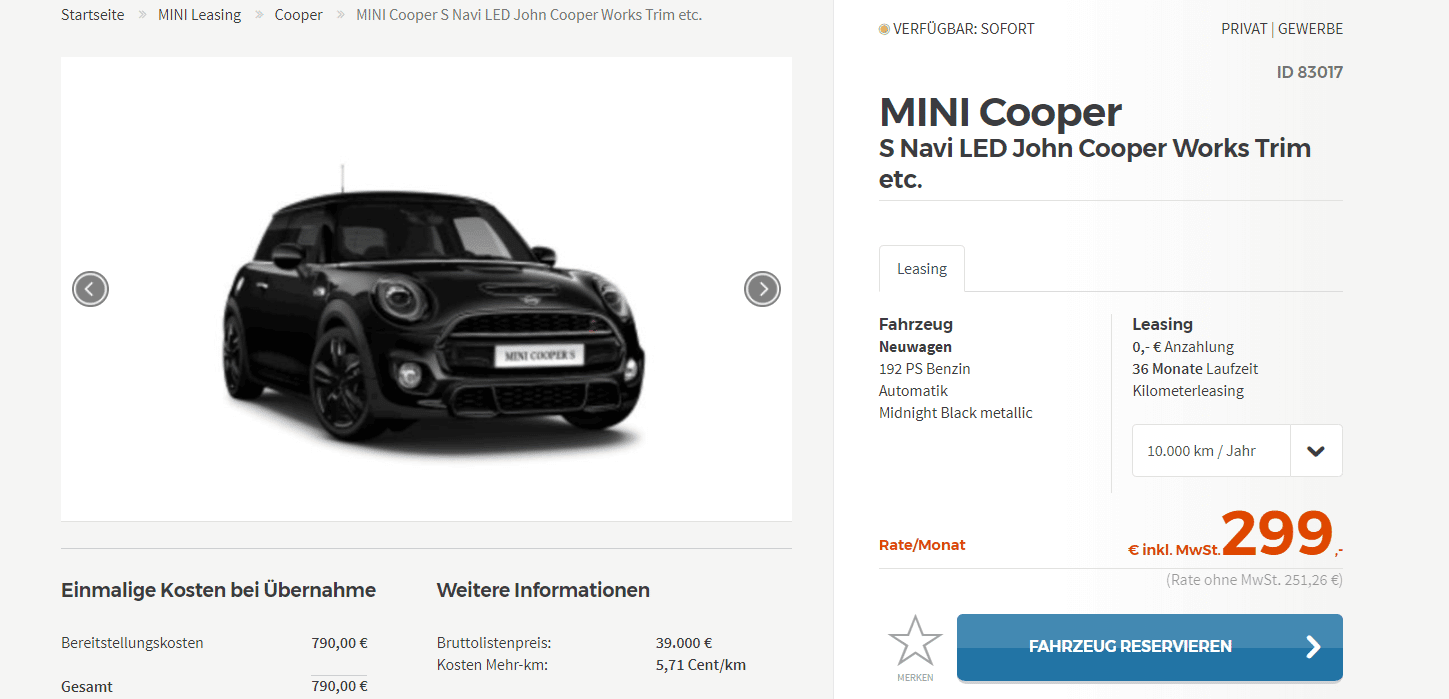 Mini Cooper S John Cooper Works Trim Leasing Fur 299 Euro Im