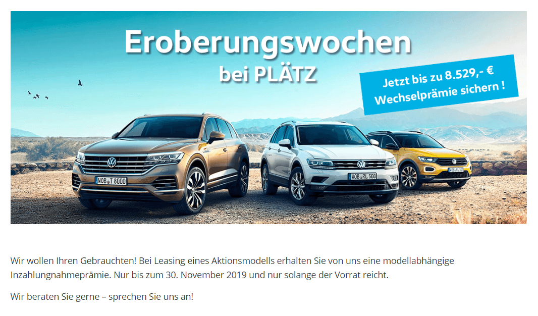 Volkswagen Eroberungswochen bei Plätz