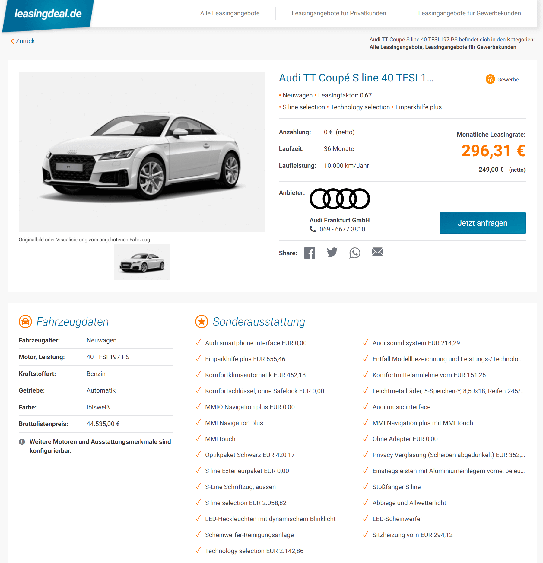 AUDI TT Autoplane - Gratislieferung