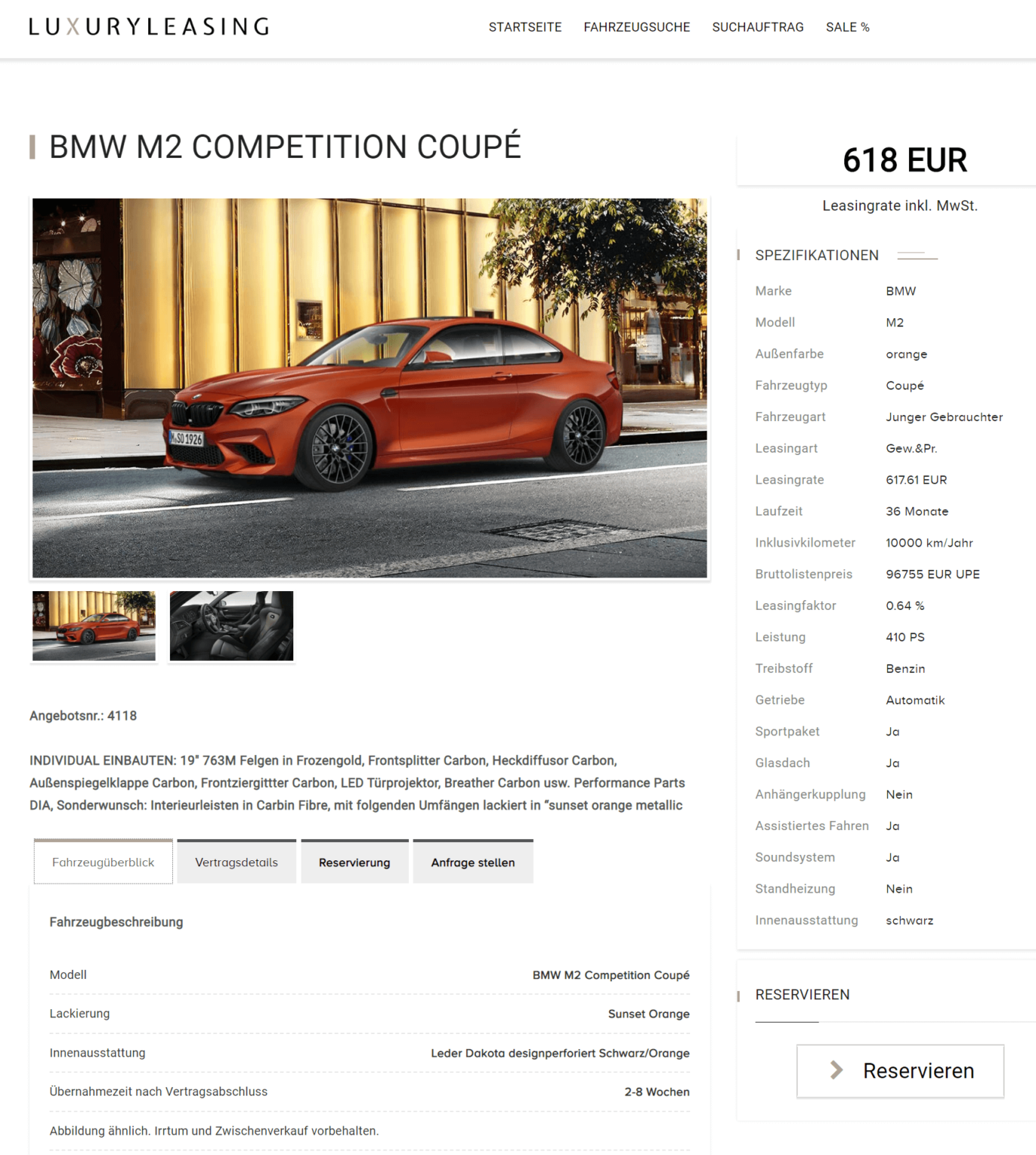 BMW M2 Competition Coupé Leasing für 617,61 Euro im Monat brutto ...