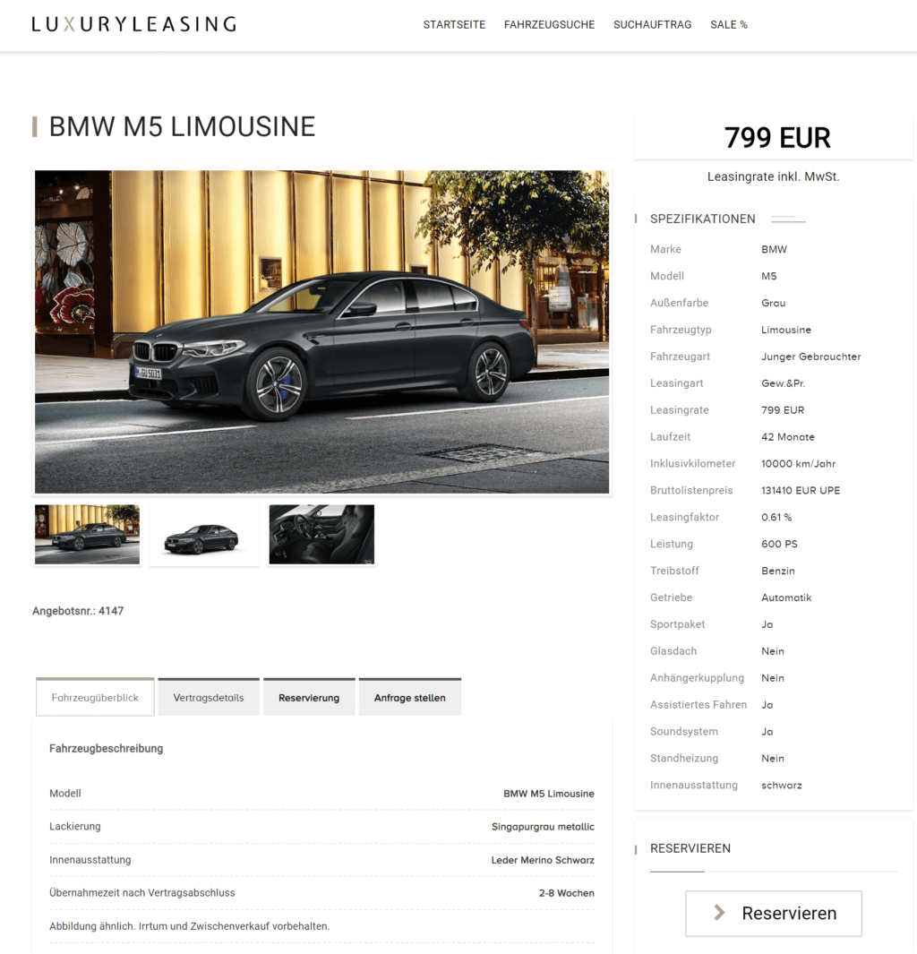 BMW M5 Limousine Leasing für 799 Euro im Monat brutto [Jahreswagen ...