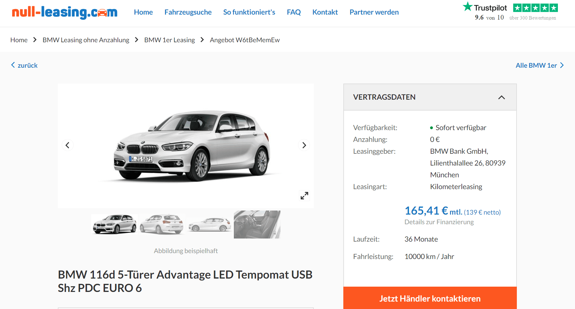 BMW 1er Jahreswagen-Aktion bei null-leasing Leasing ab 165,41 Euro im Monat  brutto [über 100 Fahrzeuge] 