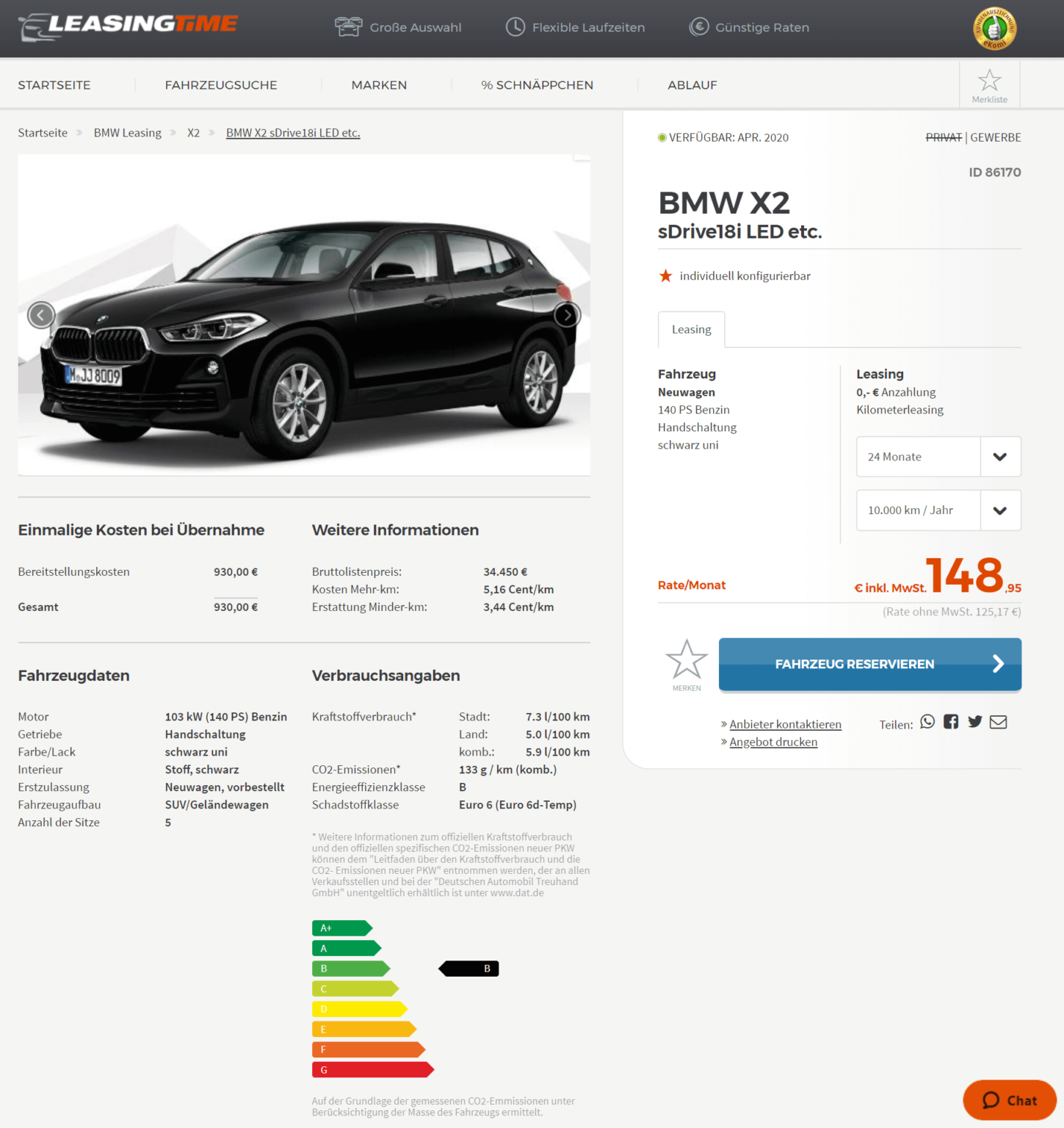 BMW X2 sDrive18i Leasing für 125,17 Euro im Monat netto ...