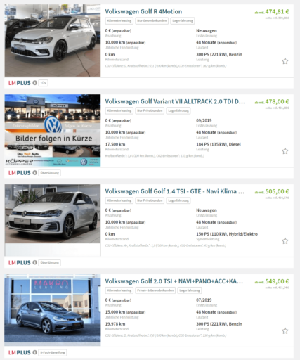 Volkswagen Golf Lagerwagen-Aktion bei LeasingMarkt Leasing ab 131 Euro