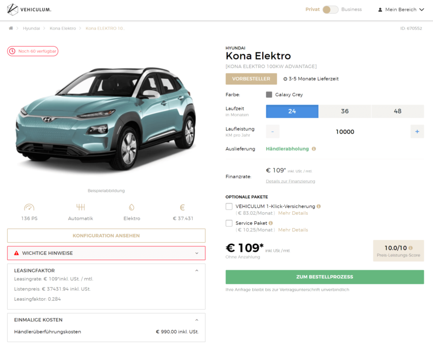 Hyundai Kona Elektro Leasing