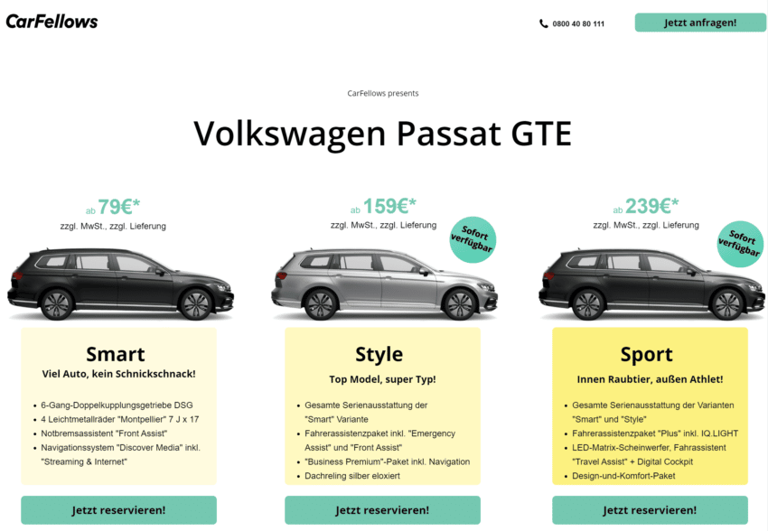 Volkswagen Passat GTE Variant Leasing für 79€ netto