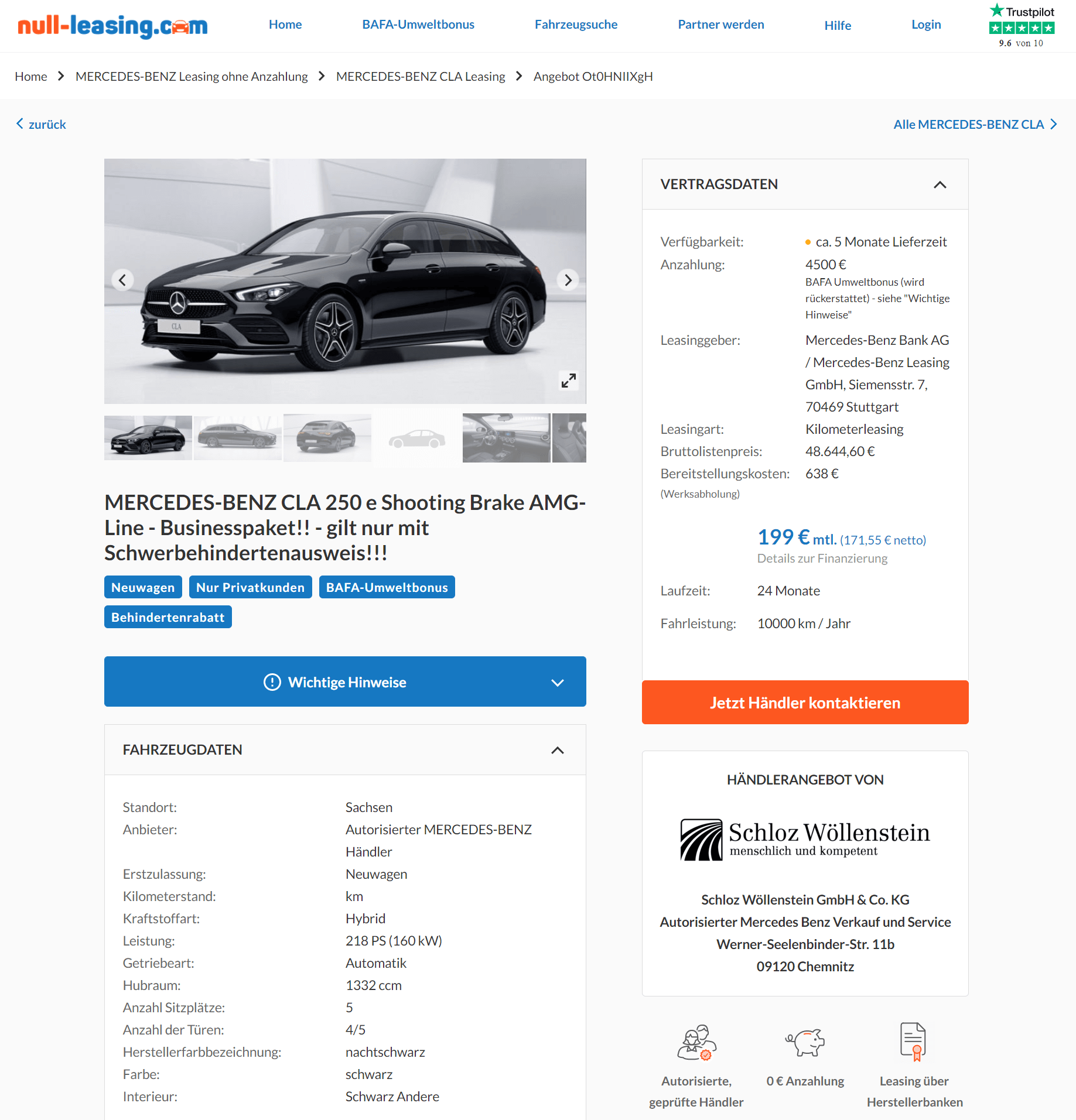 Mercedes-Benz CLA 250e Leasing für 199€ brutto 