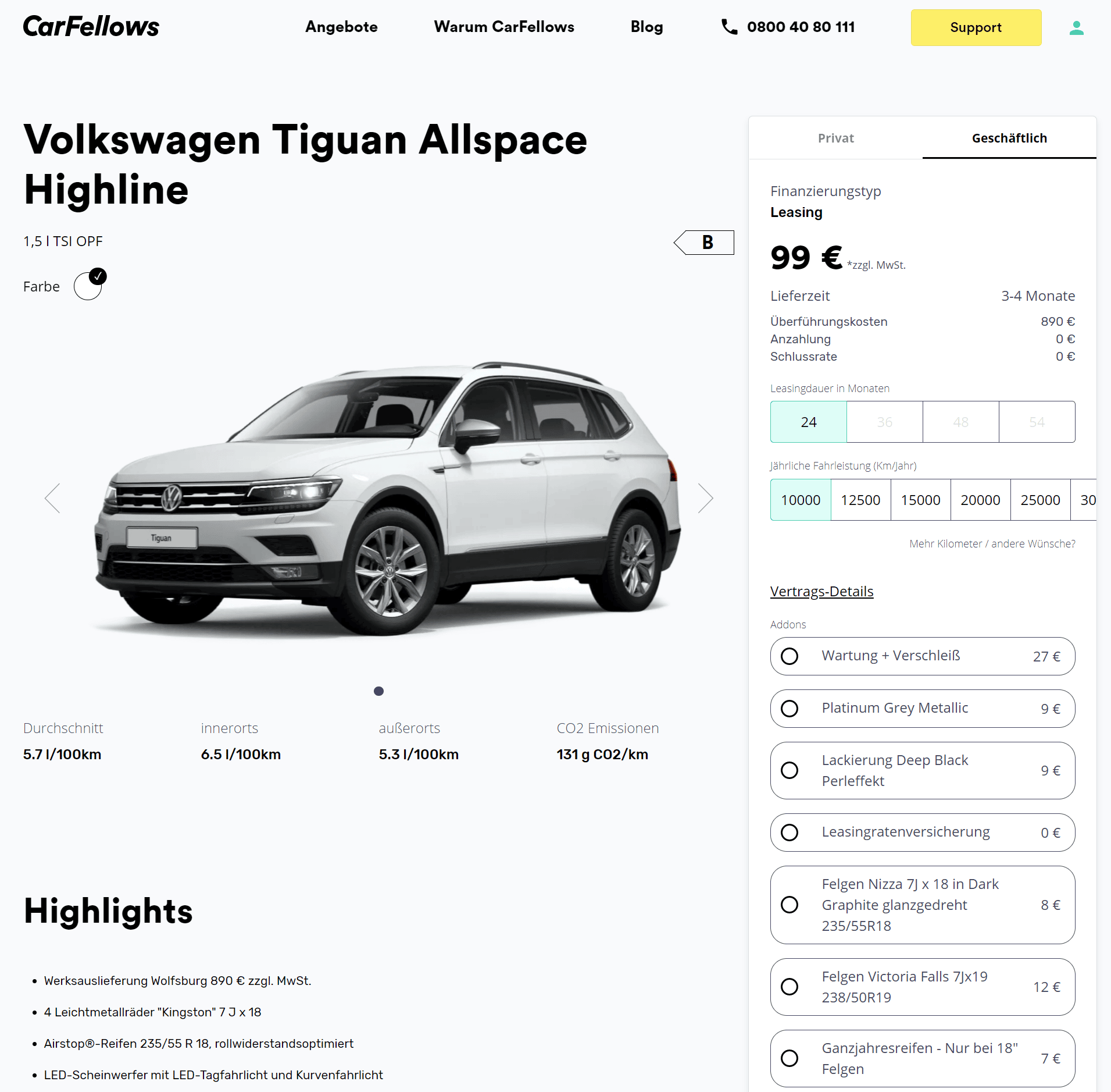 VW Tiguan Allspace Leasing für 99 € im Monat netto 