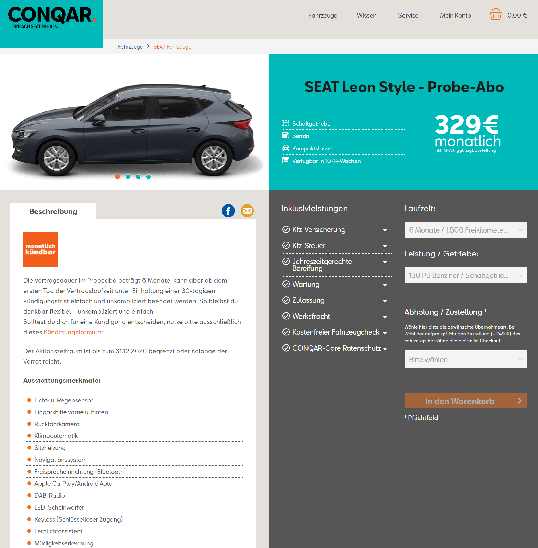 Seat Leon Auto-Abo für 329 Euro im Monat brutto 