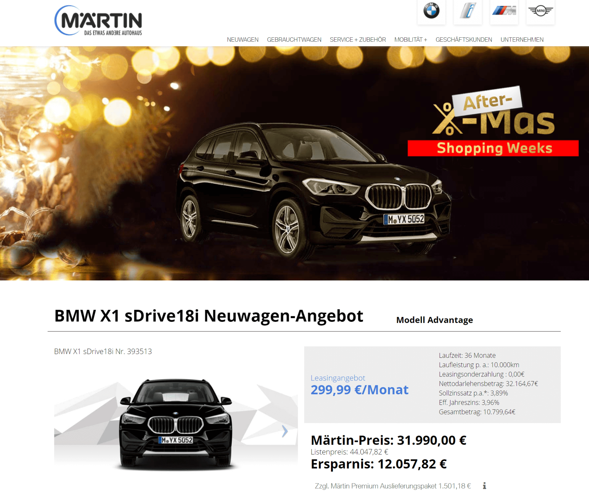 BMW X1 sDrive18i Leasing für 300€ im Monat brutto - sparneuwagen.de