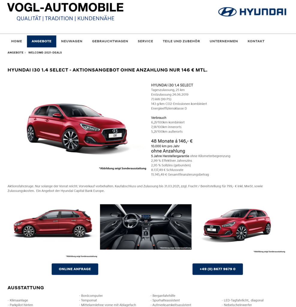 Hyundai i30 Finanzierung für 146 Euro im Monat brutto - sparneuwagen.de