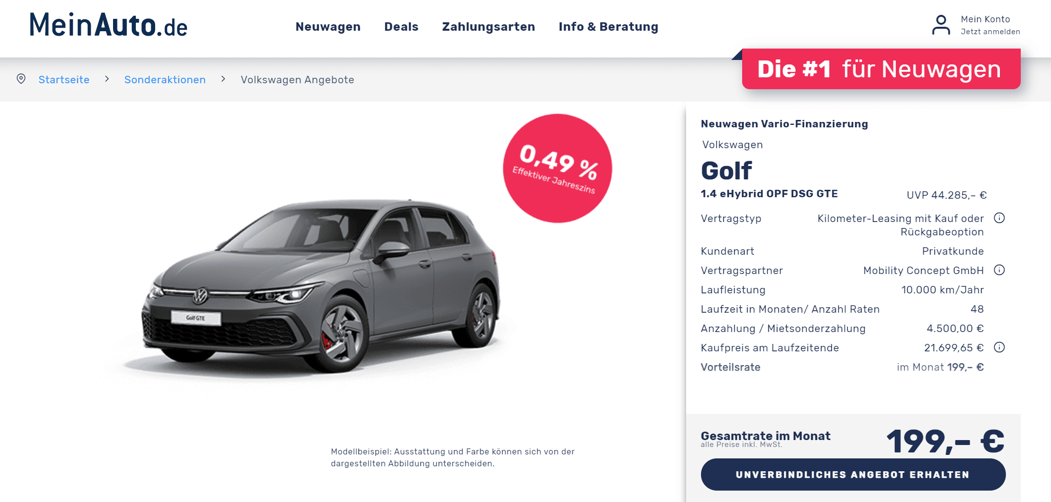 VW Golf eHybrid GTE Finanzierung für 199€ mtl. brutto 