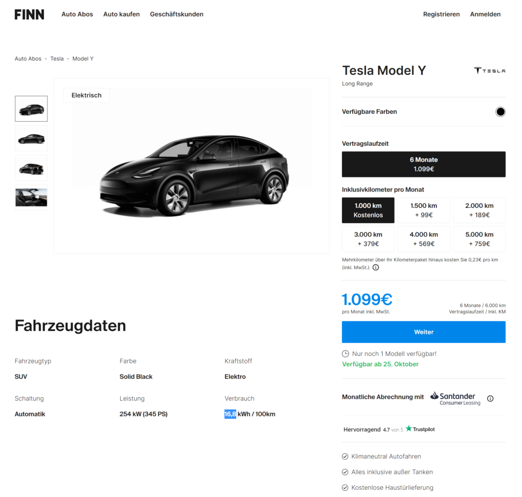 Tesla Model Y AutoAbo für 1.099 Euro im Monat brutto sparneuwagen.de Tesla Model Y AutoAbo für 1.099 Euro im Monat brutto sparneuwagen.de