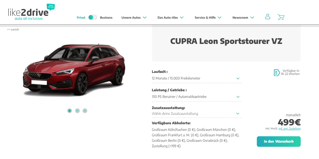 Cupra Leon ST VZ Auto-Abo für 499€ mtl. brutto 