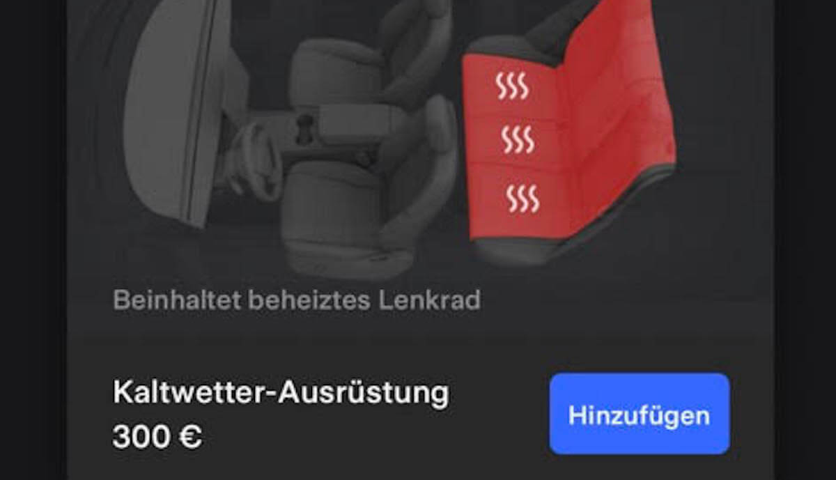 Tesla Model 3 Upgrade Rücksitz- und Lenkradheizung