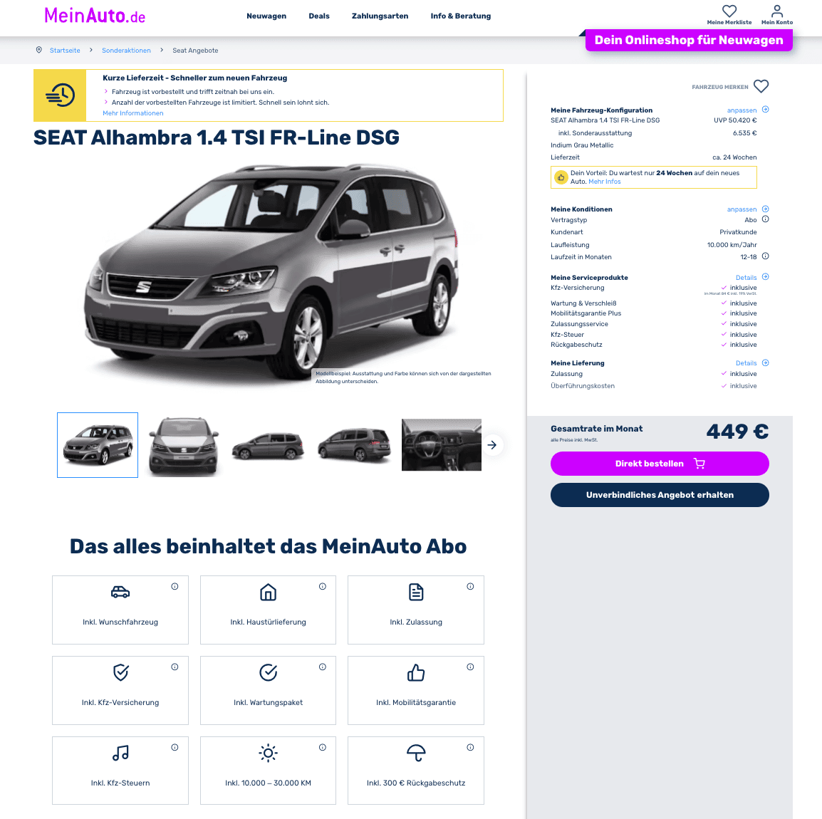 Seat Alhambra Auto-Abo für 449 Euro im Monat brutto 