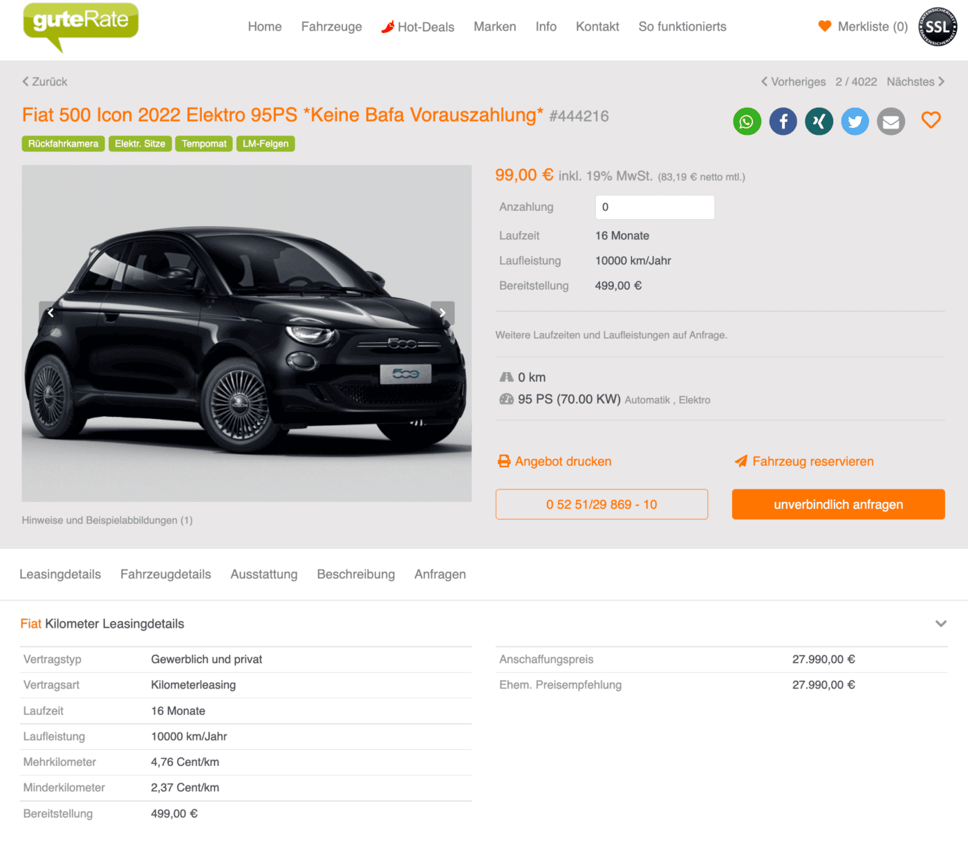 Fiat 500e leasing f r 99 euro im monat brutto sparneuwagen de