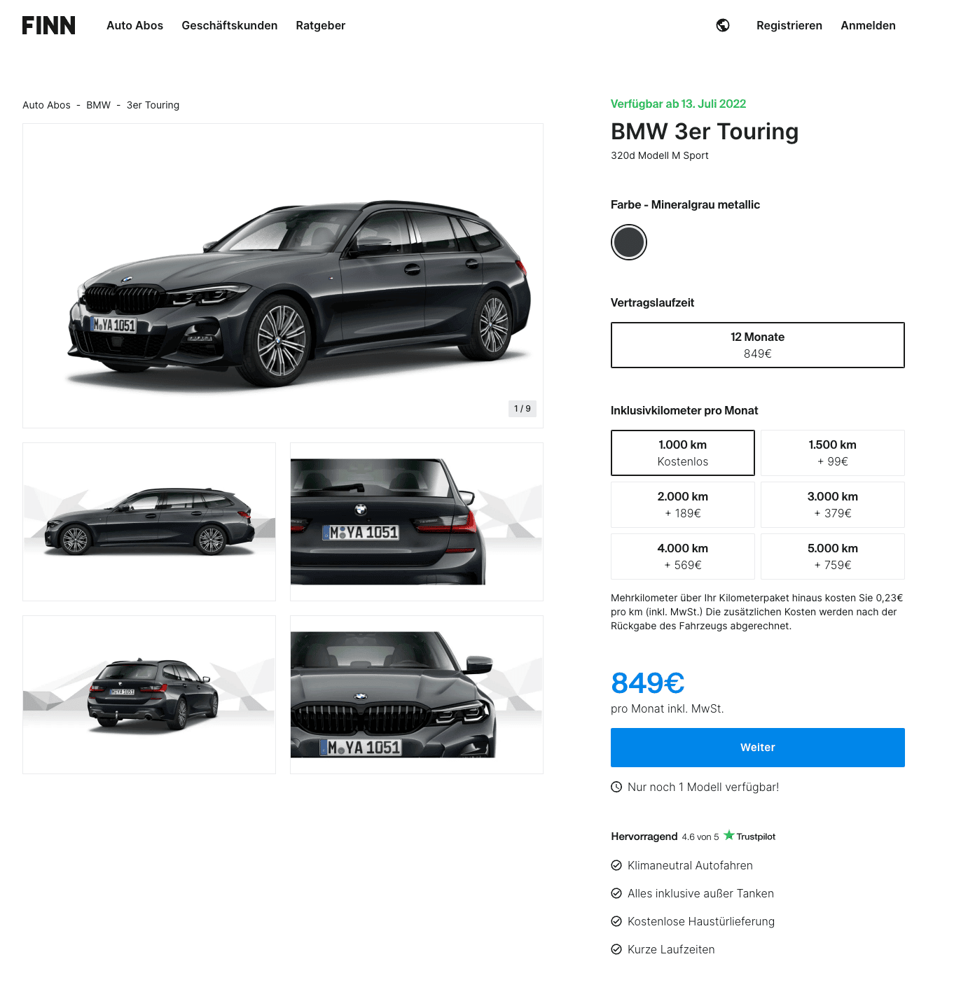 BMW 3er Touring Auto-Abo ab 849€ im Monat brutto 