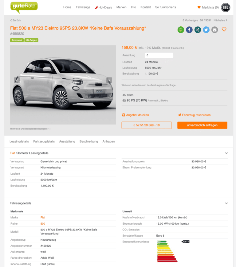 Fiat 500e leasing f r 159 euro im monat brutto sparneuwagen de