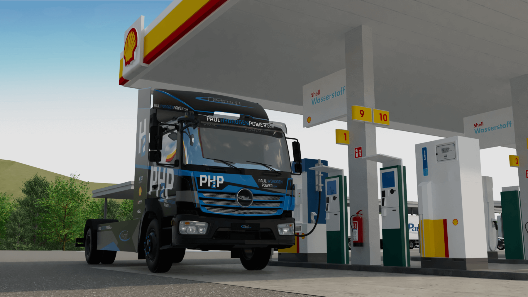 Wasserstoff-Truck an Wasserstoff-Tankstelle in Passau