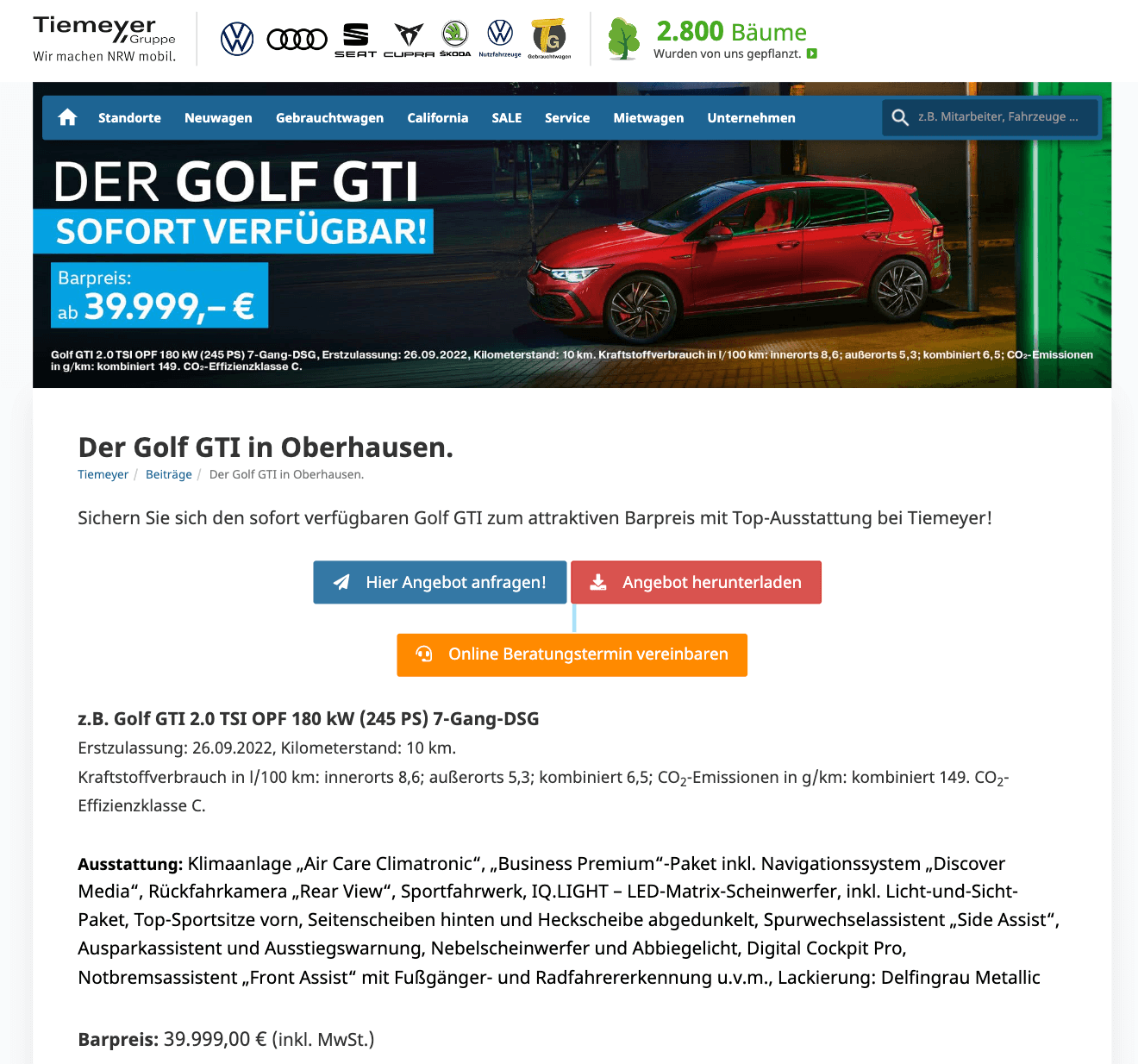 Volkswagen Golf 8 GTI 2.0 l TSI OPF 180 kW (245 PS) 7-Gang-DSG *LED*  *Einparkhilfe* *DigitalCockpitPro* Leasing
