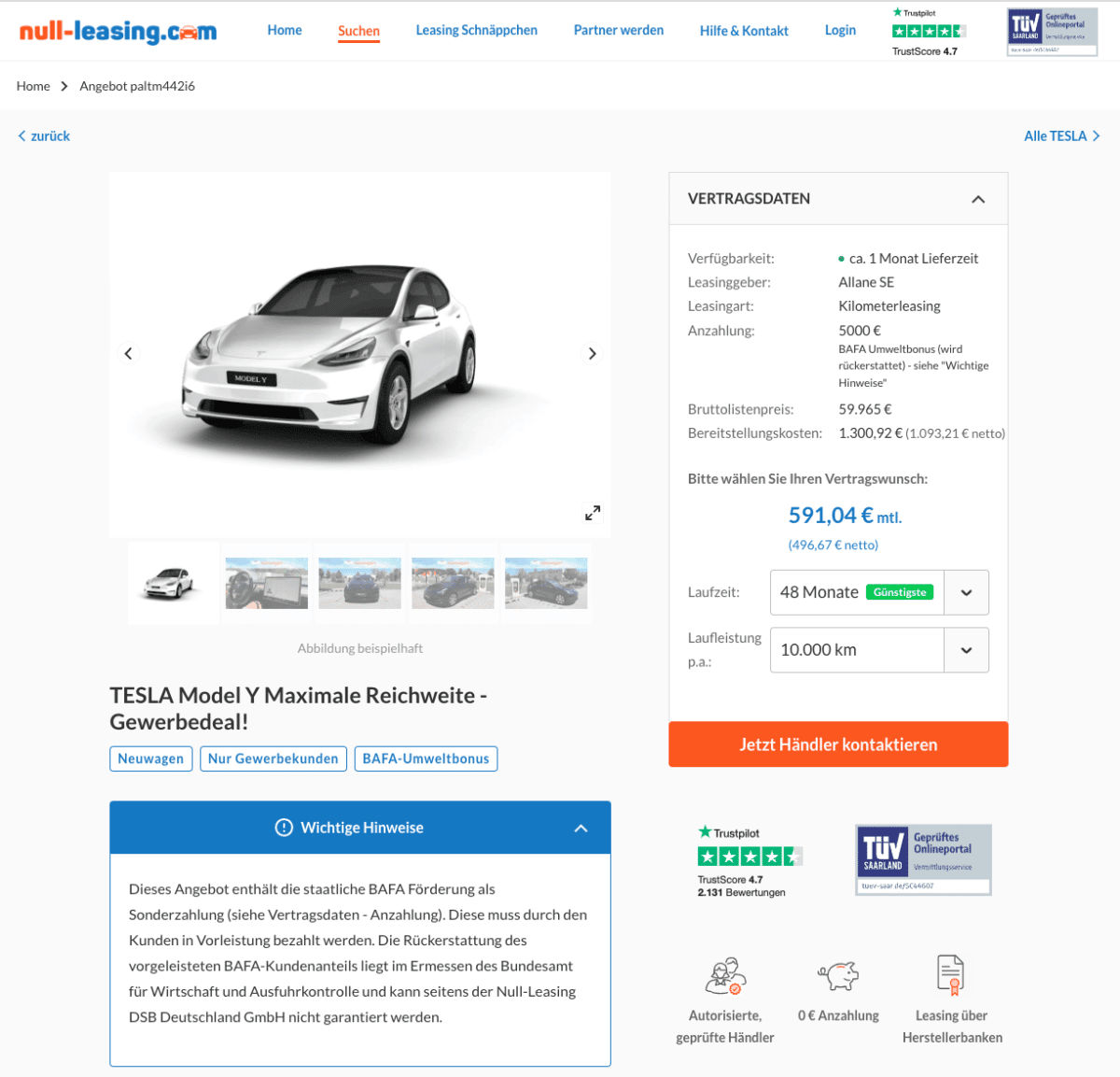 Tesla Gebrauchtwagen Leasing