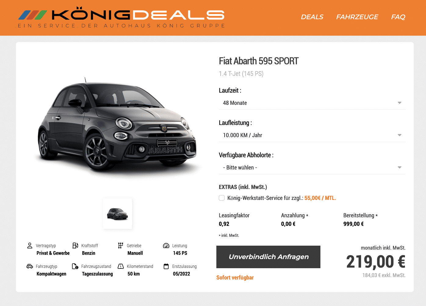 Der Abarth 595 Pista mit 0,9% Leasing – Zeughaus-Garage AG