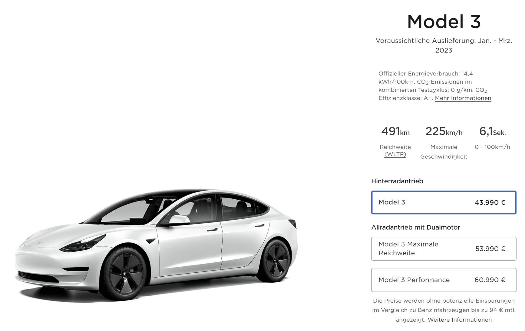 Tesla Model 3 Preise Januar 2023