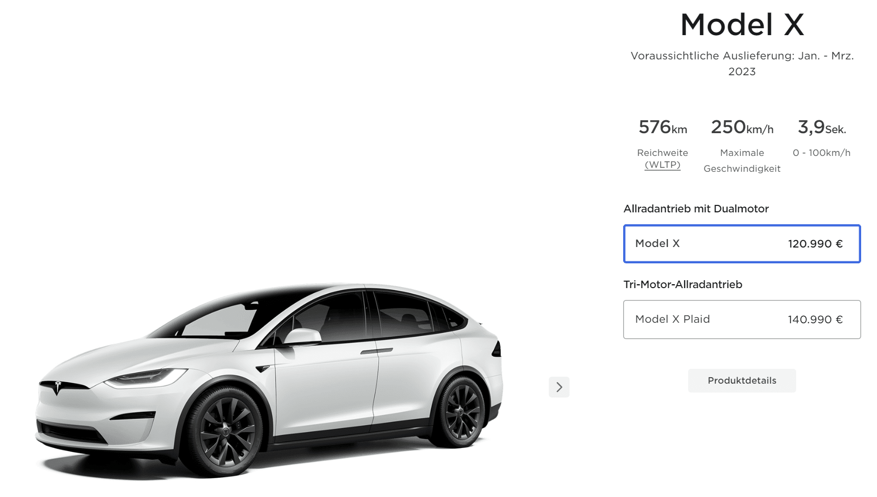 Tesla Model X im Konfigurator