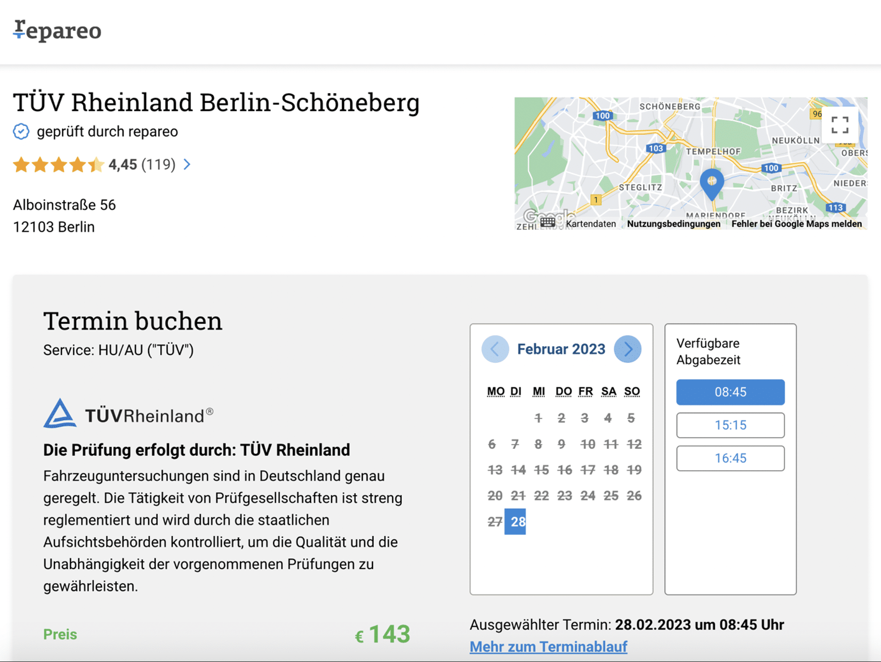 Bild: TÜV-Terminbuchung mit Preisindikation über Online-Plattform repareo.de