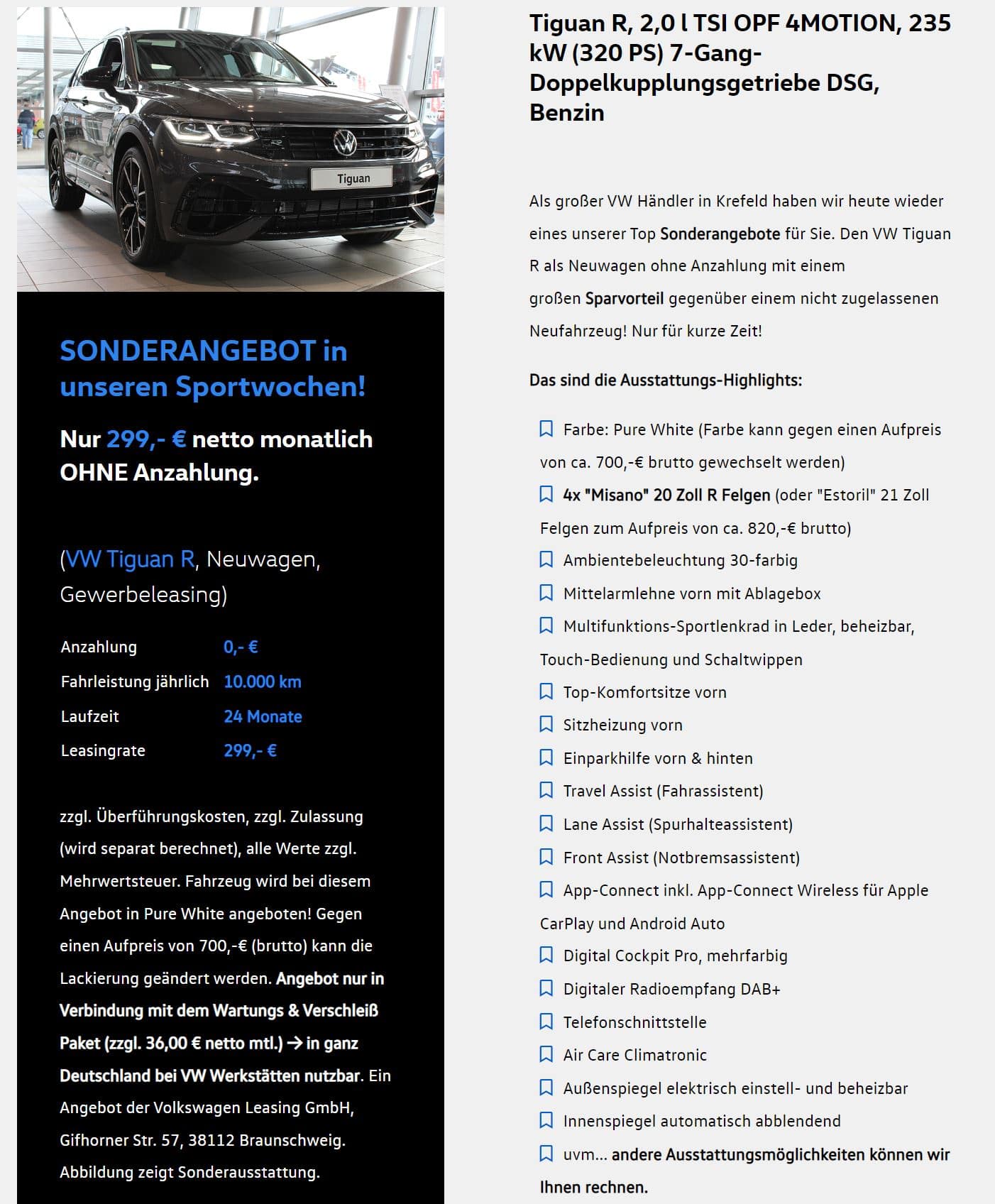 VW Tiguan R Leasing für 299€ im Monat netto 