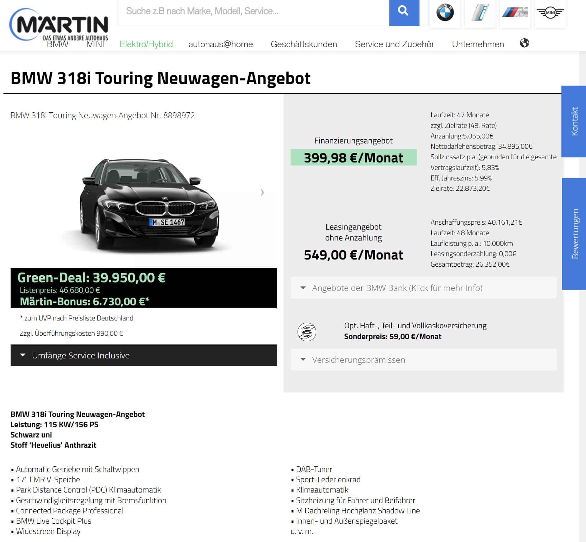 BMW 318i Touring Finanzierung für 400€ mtl. 