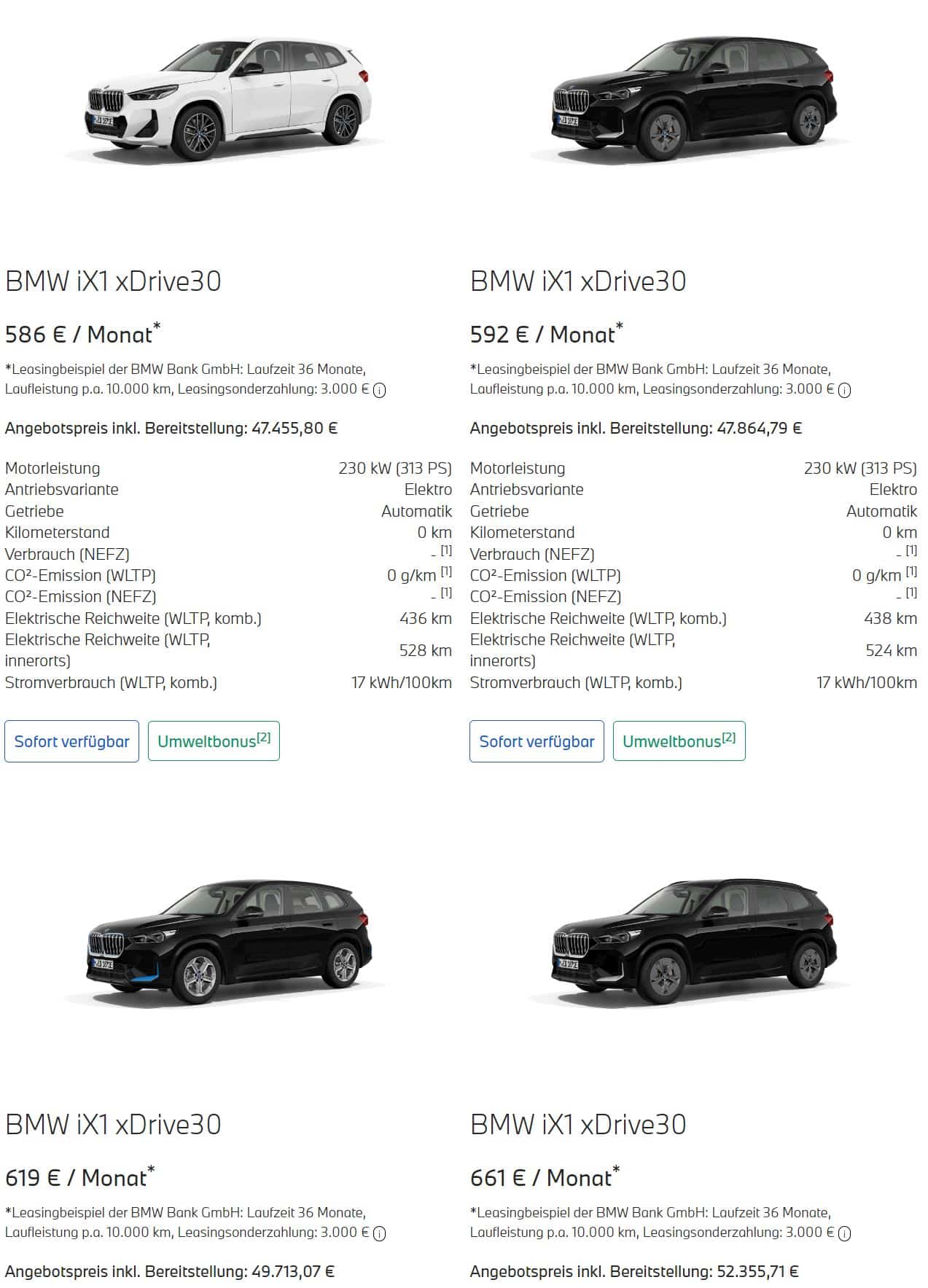 BMW iX1 Leasing ab 586 Euro im Monat brutto 
