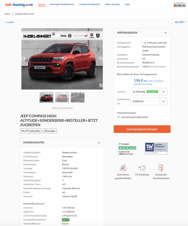 Jeep Compass Leasing ab 196€ mtl. brutto - sparneuwagen.de