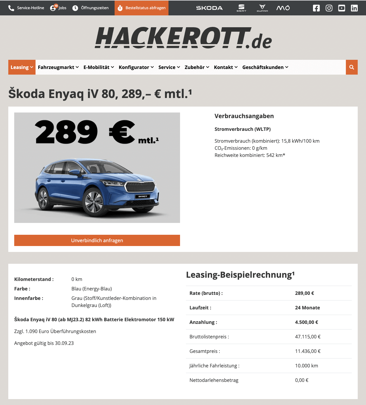 Leasingangebot ŠKODA ENYAQ iV 80