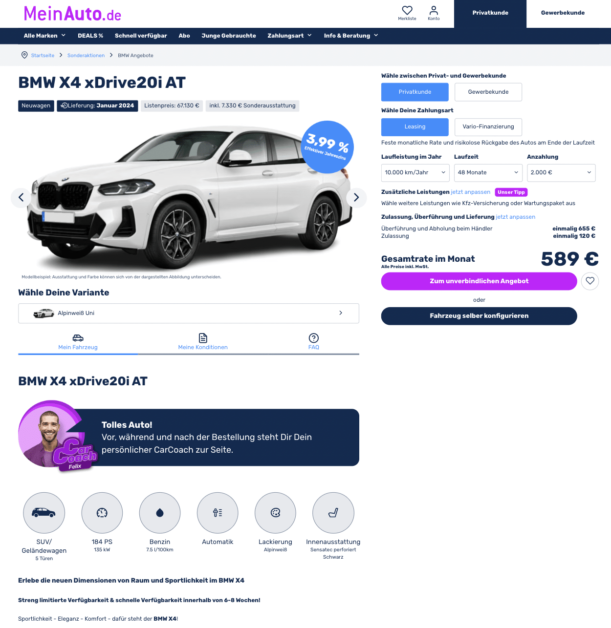 BMW X4 Firmenwagen: zur Miete & im Abo