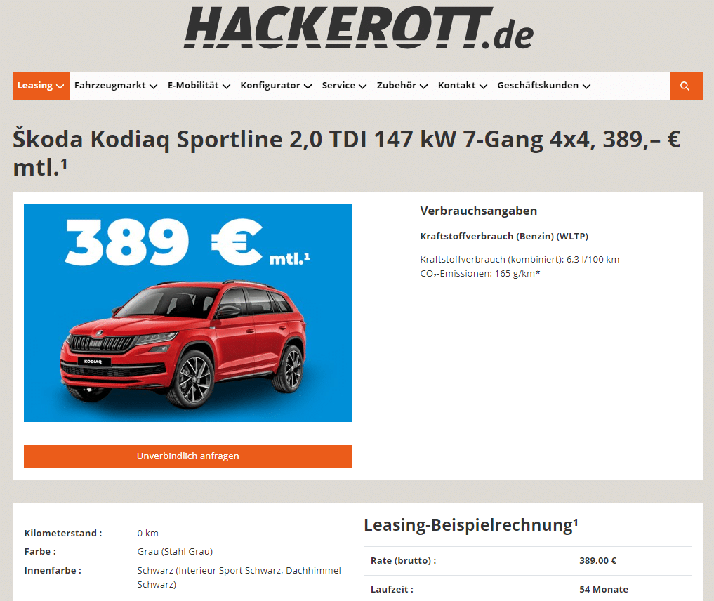 Škoda Kodiaq Leasing für 389 Euro im Monat brutto 