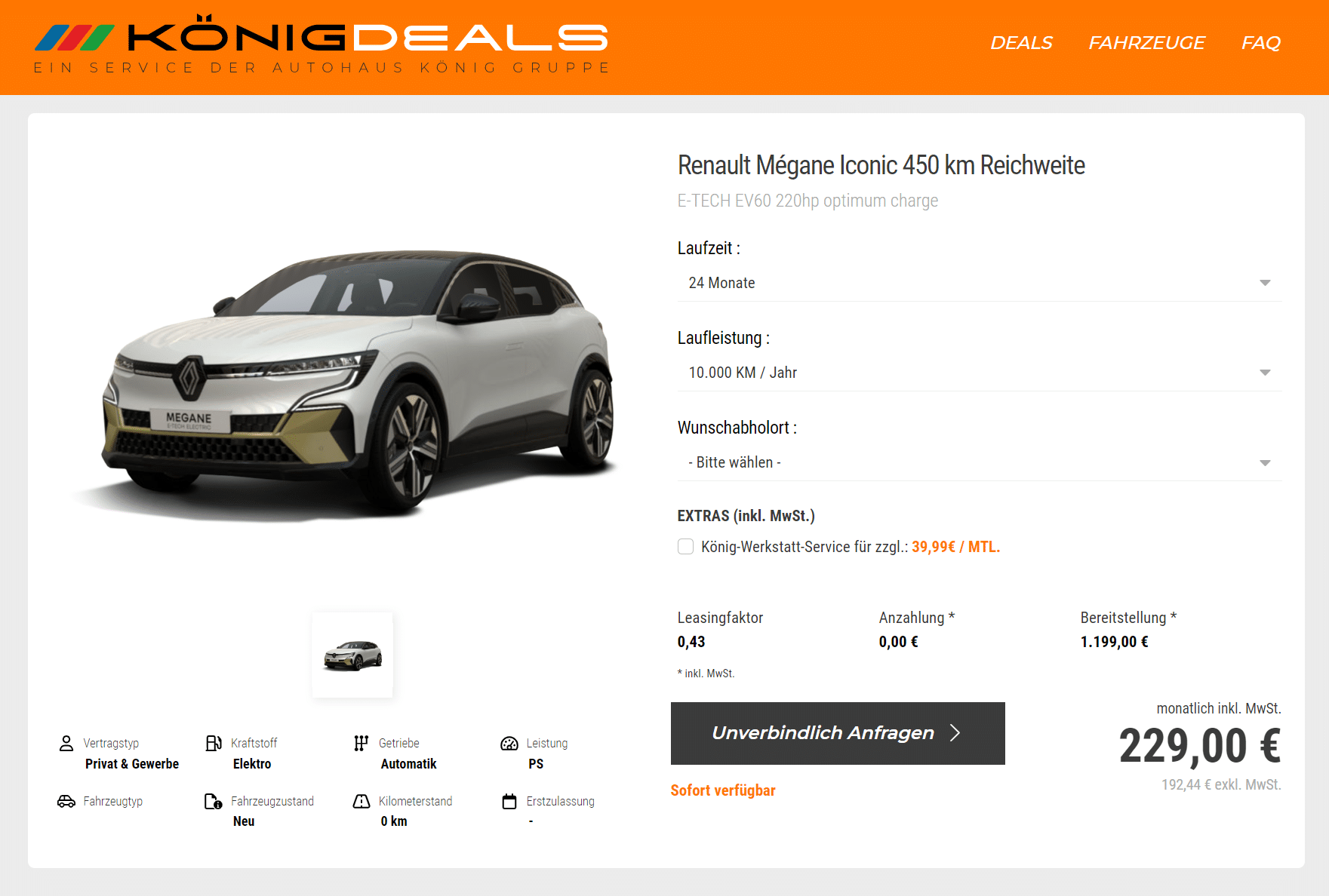 Renault Megane Leasing ohne Anzahlung