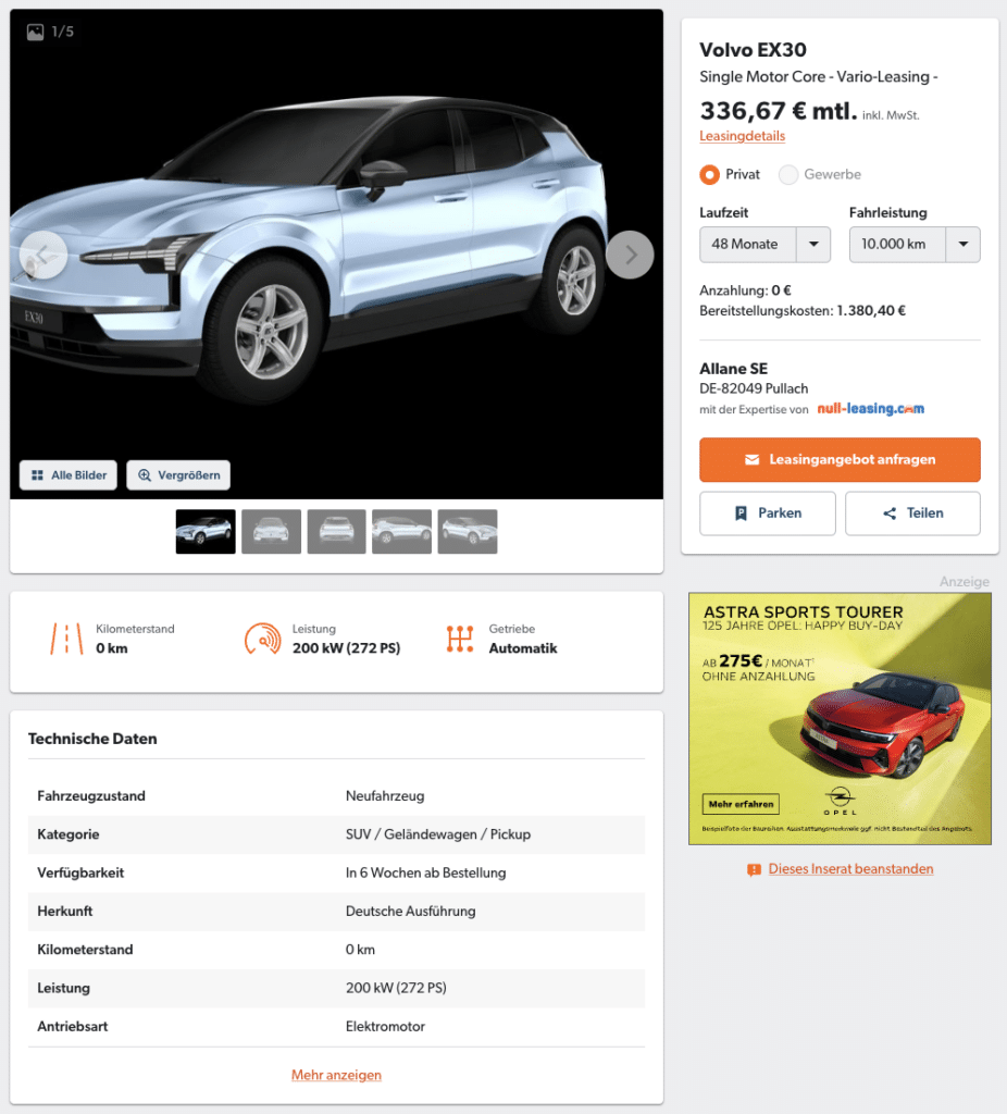 Volvo Leasing Rechner